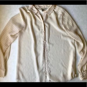 Sheer long sleeve cream/black polka dot button top